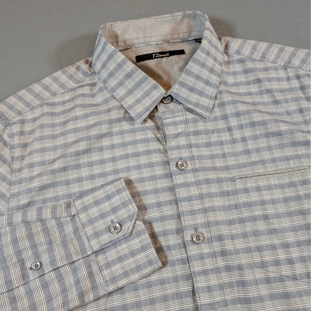 7‎ Diamonds Mens Button Down Shirt Plaid Long Sleeve Casual Size M